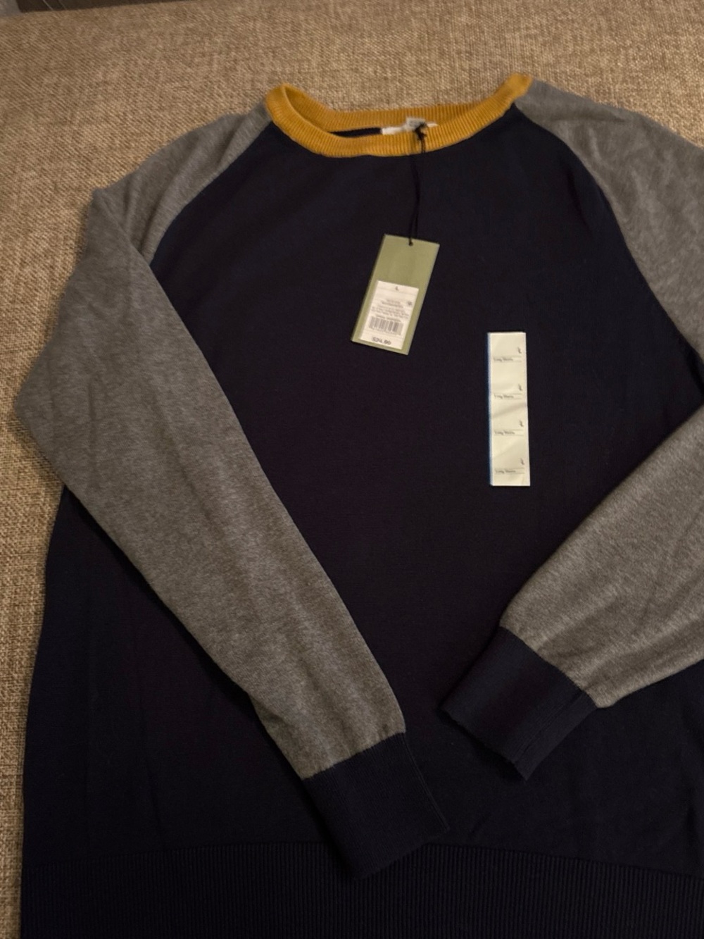 Men's Navy & Gray Raglan Sweater with Mustard Trim